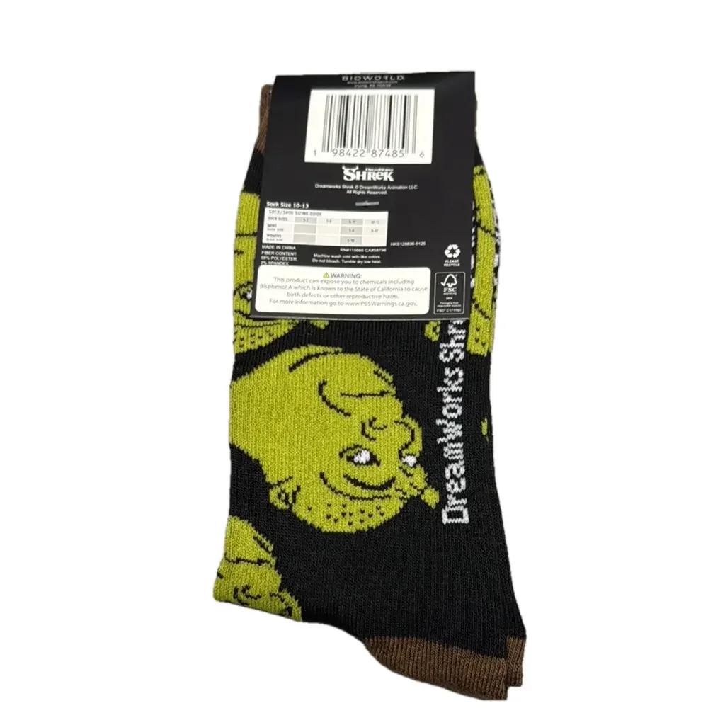 Shrek Green and Black Casual Socks with Cartoon Design NWT